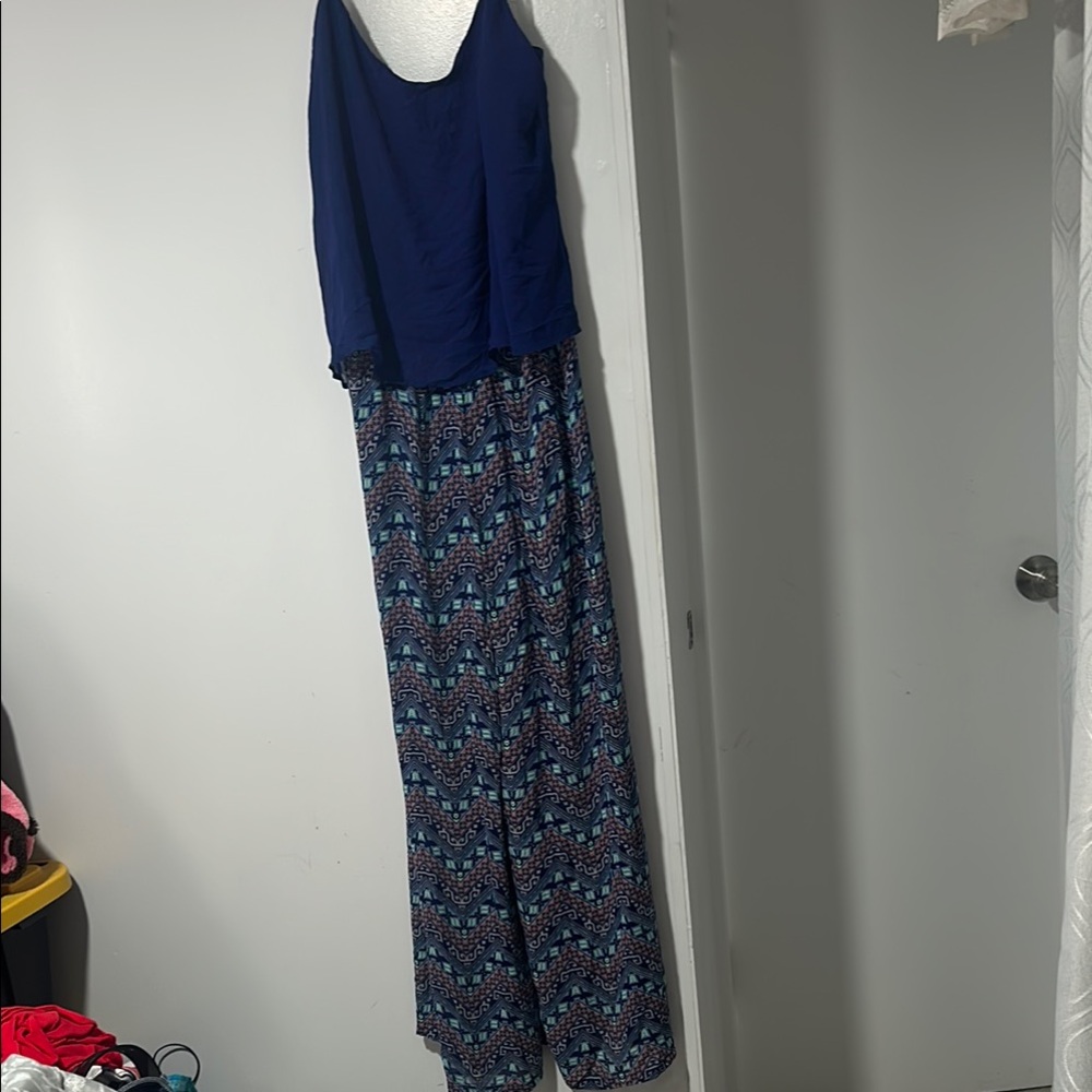 Elegant Blue Patterned Maxi Dress